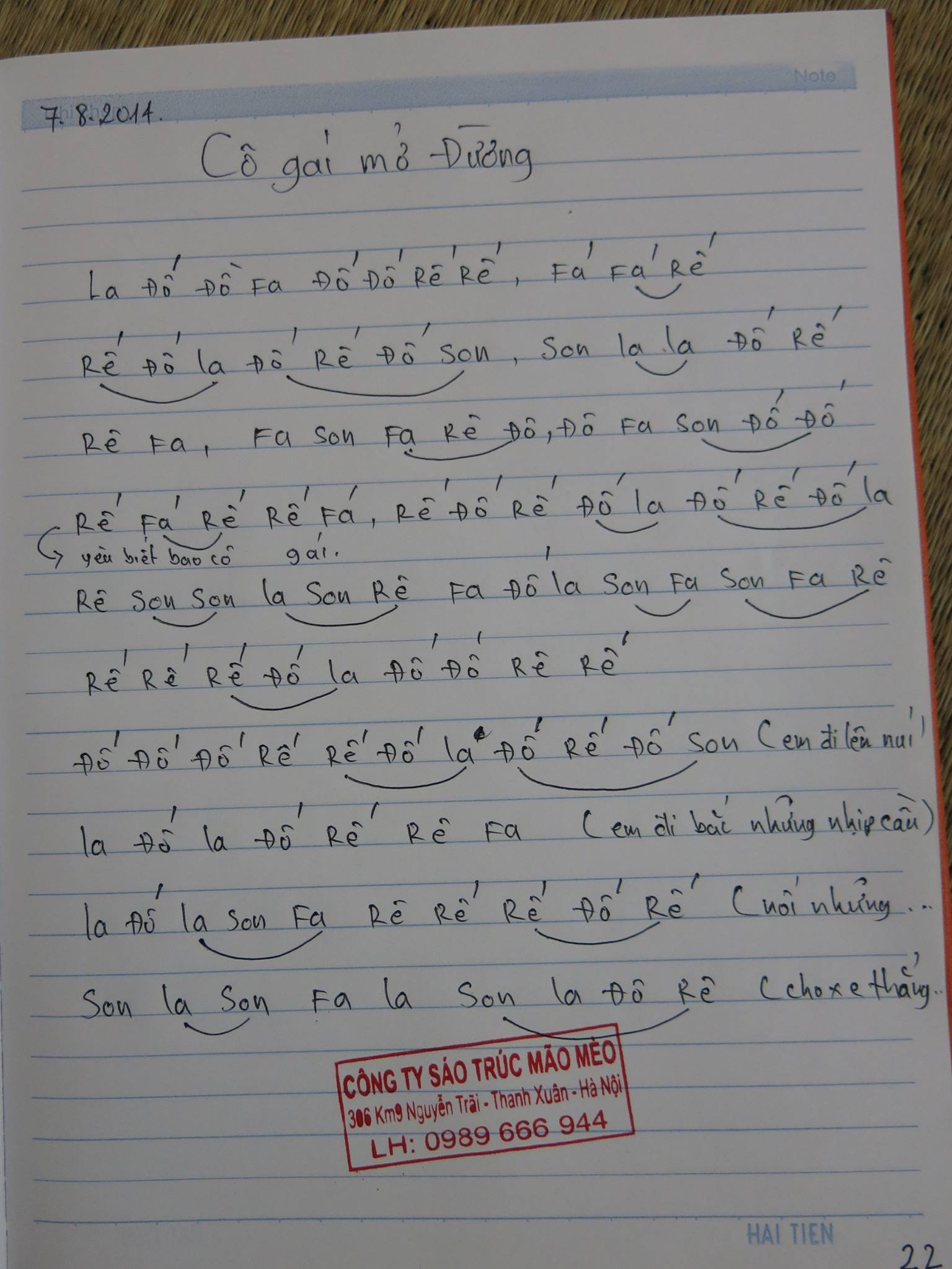 Cảm âm sáo trúc bài Cô gái mở đường