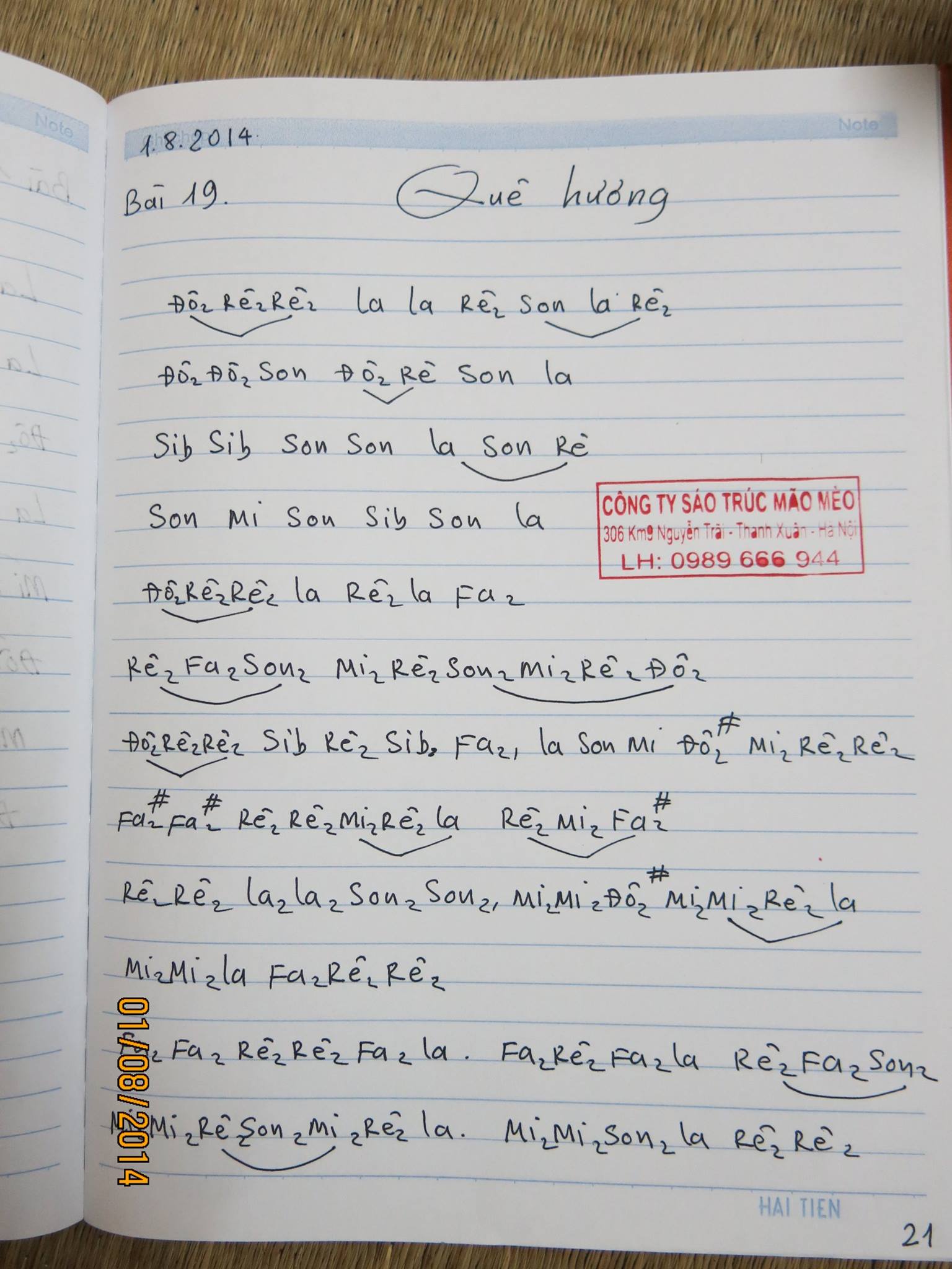 Cảm âm sáo trúc bài Quê Hương