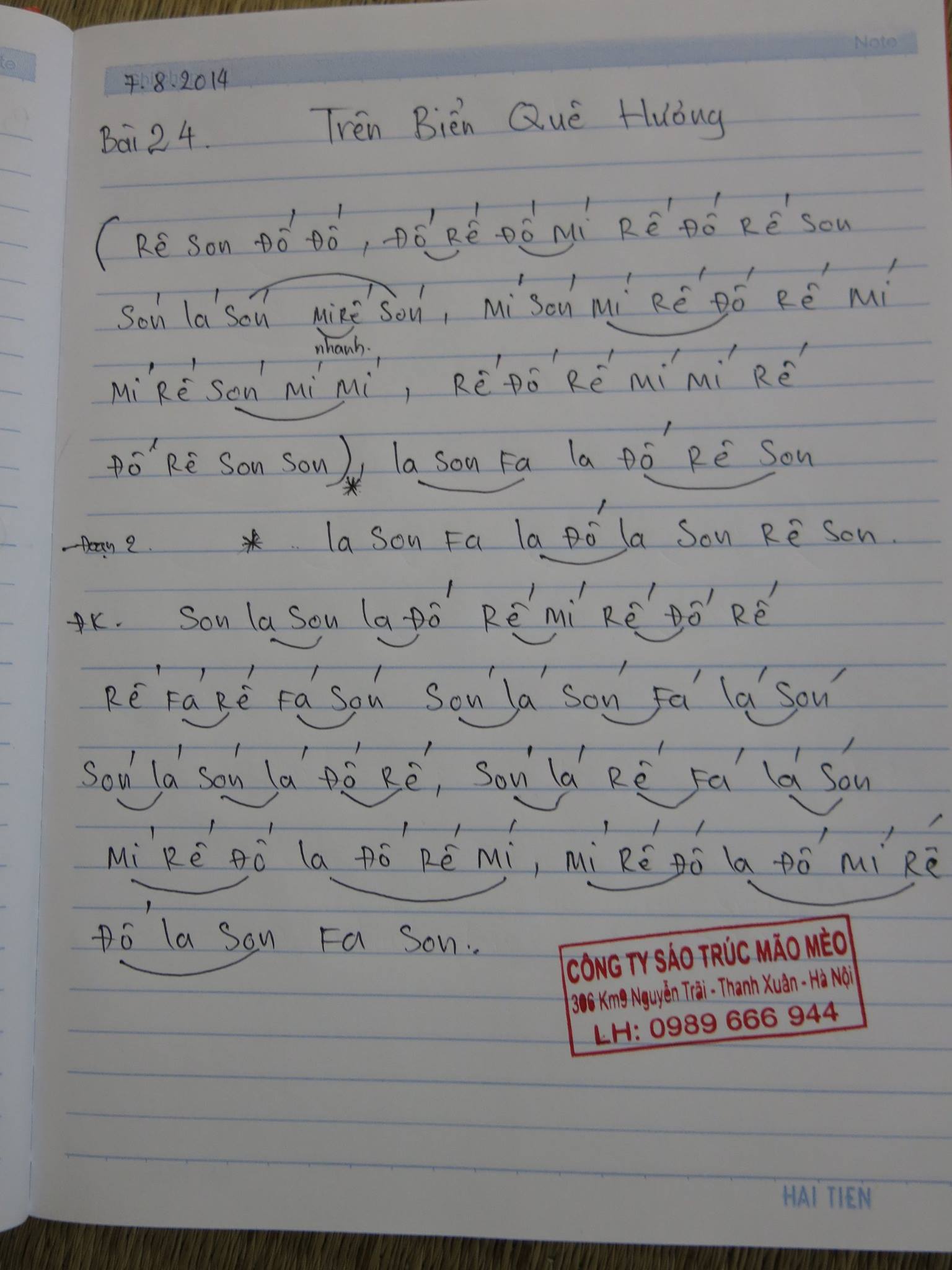 Cảm âm sáo trúc bài Trên Biển quê hương