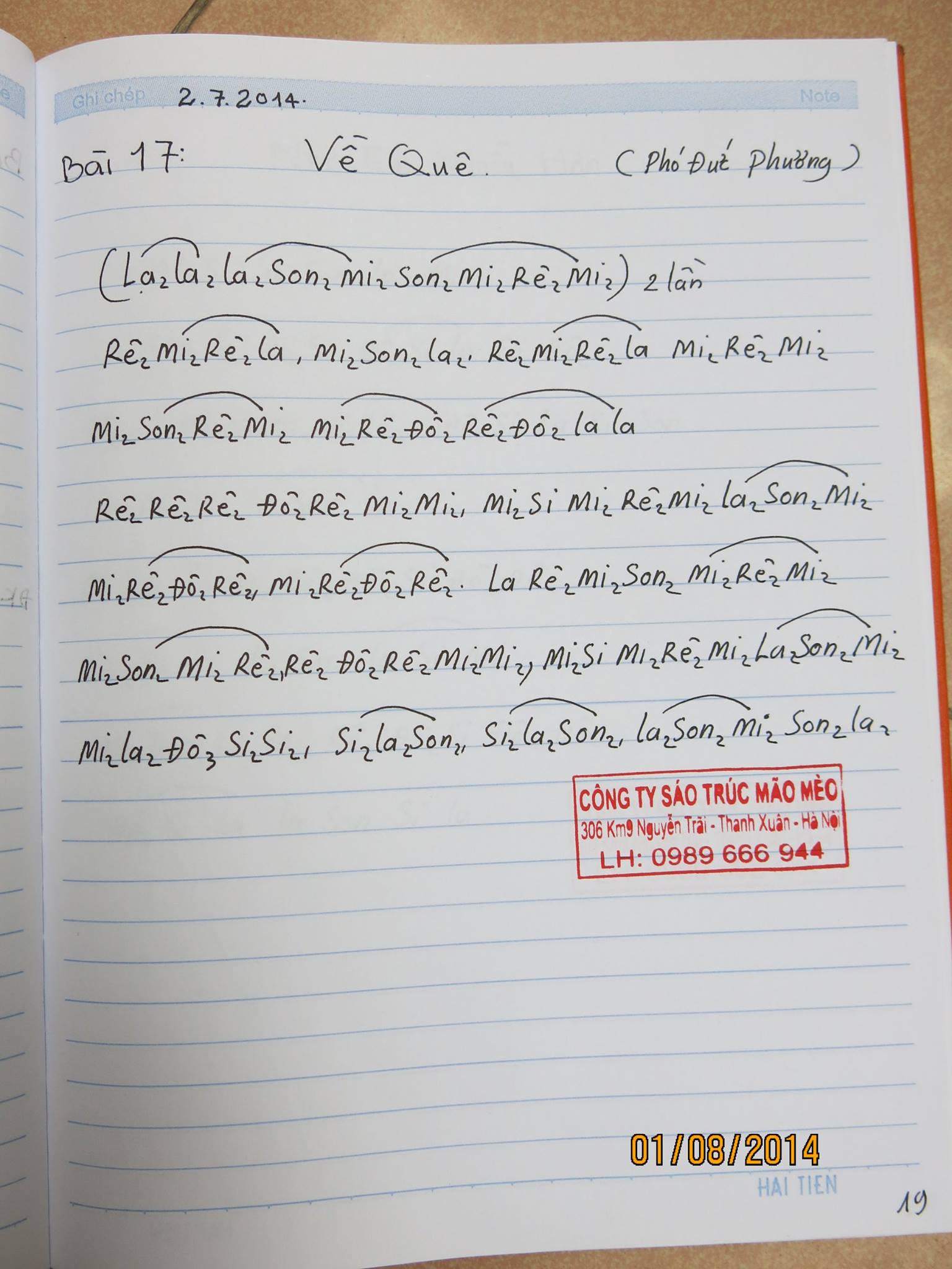 Cảm âm sáo trúc bài Về Quê